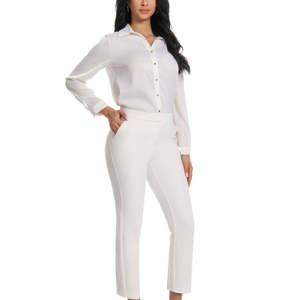 Pantaloni a tubino elasticizzati da donna a vita media, vestibilità slim, lunghezza alla caviglia, rosso vibrante - Product Image 3