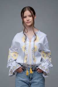 New Arrival Modest Elegant Ukrainian Blouse <b>for</b> Women Embroidery <b>Balloon</b> Sleeve V-Neck Fashion Cotton Clothing Europe Natural - Product Image 5