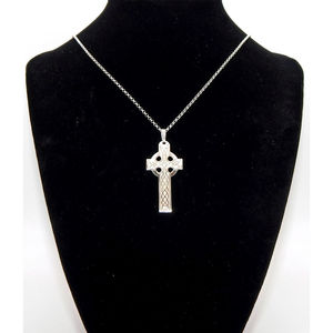 Collana in argento Sterling 925 con ciondolo a croce celtica placcato oro perla d'acqua dolce stile geometrico religioso - Product Image 2