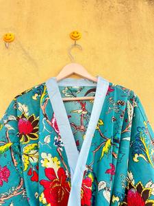 Kimono de Algodón Puro, Kaftán con Estampado Floral, Ropa para Festivales, Bata para Mujer, Bata de Baño, Estampado en Bloques, Bata para Damas de Honor - Product Image 5