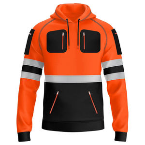 Sudadera con Capucha Reflectante Naranja de Alta Visibilidad para Hombre, Chaqueta de Seguridad para Trabajo con Rayas y Paneles Negros, Material de Poliéster 2026 - Product Image 4