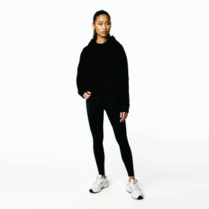 Sweat à capuche respirant pour femme, coupe décontractée et courte, épaules tombantes, noir, 80% viscose 15% polyester 5% élasthanne - Product Image 5