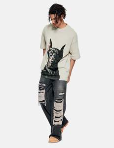 Streetwear Casual Camiseta 100% algodón sólido patrón frontal Logo Loose Fit tejido de punto - Product Image 3