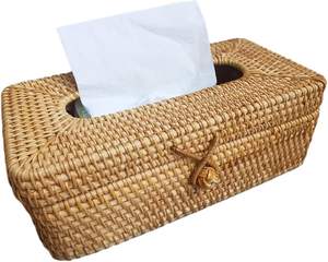 Natural 9.5-Inch Woven <b>Rattan</b> Tissue Box <b>Cover</b> with Lid Boho Napkin Holder for Bathroom Bedroom Living Room Home Organizer Decor - Product Image 1