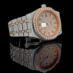 Montre de luxe pour homme en acier inoxydable faite à la main avec diamants en moissanite taillés Fenêtre en verre glacé Mouvement mécanique Ronda Pointeur Hip Hop - Product Image 2
