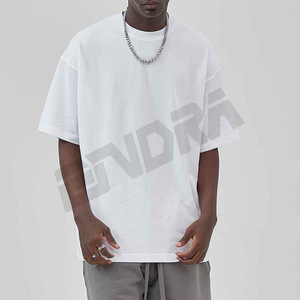 T-shirt surdimensionné uni ample blanc avec épaule tombante pour hommes en coton doux à manches courtes décontracté en plein air coupe décontractée rue d'été - Product Image 2