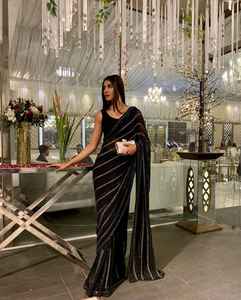 Designer indien de Bollywood dernière fantaisie à la mode lourde fausse georgette ethnique sari tenue de fête de mariée exclusive riche look pour les femmes - Product Image 3