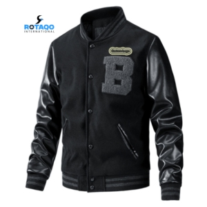 Chaqueta Universitaria de Béisbol para Hombre, Chaqueta Universitaria de Mezcla de Algodón con Manga de Cuero Sintético, Chaqueta Bomber - Product Image 1