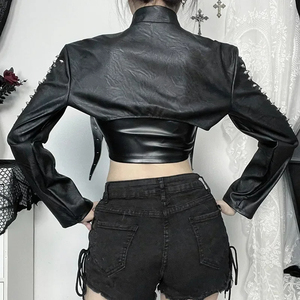 Chaqueta de cuero para mujer, tops cortos de manga larga, chaqueta para mujer, chaqueta de alta calidad para mujer, ropa informal - Product Image 3