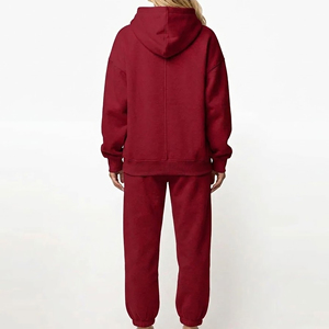 Precio al por mayor: Conjunto de sudadera con capucha regular y joggers holgados de encaje para invierno, estilo urbano, color liso, de tejido grueso, para gimnasio. - Product Image 3