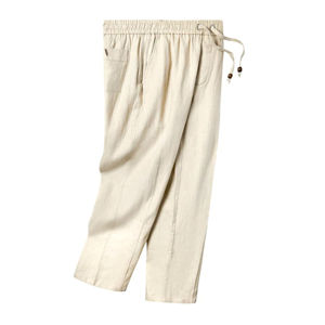 Pantalones de salón de lino de uso diario para hombre al por mayor ajuste holgado relajado con un pantalón con cordón oculto para hombre - Product Image 5