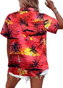 Sublimation Tree Design Pattern Buttons Up Hawaiian <b>Shirt</b> Breathable Short Sleeve Ladies Summer Holidays Daily Beach <b>Shirts</b> - Product Image 3