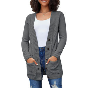 2025 <b>Women's</b> Casual Long Sleeve Outwear Open Front <b>Cardigan</b> with Button <b>Chunky</b> Cable <b>Knit</b> Winter Sweater Pockets Loose Coat - Product Image 4