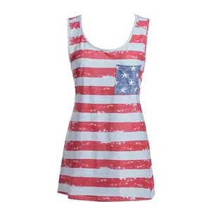 Bandera sublimación poliéster mujeres Tanktop americano mujeres Tanktop tela entrenamiento correr Fitness Rib EE. UU. tamaño mujeres para TankTop