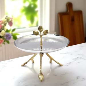 Fantastic Designing Handmade Mirror Polished Aluminium <b>Wood</b> Eco-Friendly Modern Stylish Silver Gold Hammered <b>Large</b> Size Cake - Product Image 2