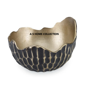 Bol de service décoratif élégant en métal noir et doré pour noix et fruits - Product Image 1