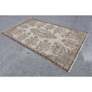 Classique Beige Vert Vintage Tapis Turc 5.7X8.8 ft Laine Latex Support Patchwork pour Chevet Rectangle Style-Modèle Tabriz - Product Image 2