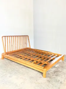 Solid Teak <b>Wood</b> Platform <b>Bed</b> Frame Spindle <b>Headboard</b> Nordic Modern Bedroom Furniture for Villa Hotel - Product Image 6