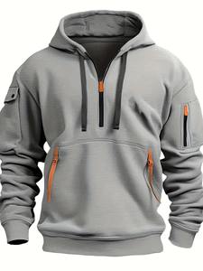 Sweats à capuche et sweat-shirts, poches multi-fermeture éclair, sweat-shirt décontracté à capuche avec cordon de serrage, sweats à capuche - Product Image 2