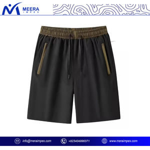 กางเกงขาสั้นผู้ชายน้ำหนักเบามีกระเป๋าด้านในสีดำล้วนมีเชือกผูกเอว - Product Image 3