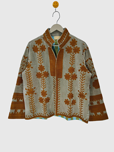 Veste à col mandarin brodée à la main avec des motifs floraux, manches longues, en coton, pour femmes, taille plus, vêtements d'automne - Product Image 3