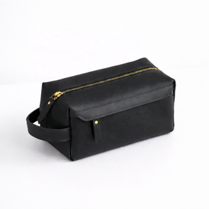 Sac de toilette de voyage en cuir de vache véritable, sac à maquillage imperméable à l'eau, fermeture éclair, pour hommes et femmes, rangement cosmétique en vrac - Product Image 3
