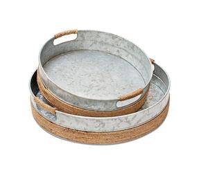 Wholesale Round Galvanized Serving <b>Tray</b> With Copper Handle Farmhouse Vintage Decor Tabletop Food & <b>Drinks</b> Serving <b>Tray</b> - Product Image 5