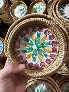 Bandeja decorativa de ratán vietnamita con madreperla para servir, cestas de regalo navideñas, patrones tejidos, diseño de concha luminosa - Product Image 2