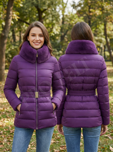 Chaqueta Acolchada con Cinturón para Mujer, Chaqueta de Invierno con Cuello de Piel, Chaqueta Acolchada con Cremallera, Chaqueta Transpirable para Exteriores - Product Image 6