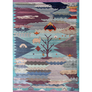 Tapis en laine et soie de bambou noué à la main Freedom Manchaha rose et violet, motif original, taille 9x12, pour la décoration de la maison et des couloirs - Les-8148 - Product Image 1