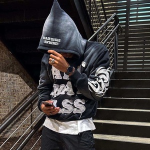 Parche personalizado trabajo sudaderas con capucha Streetwear de gran tamaño pulóver sudaderas con logotipo bordado ácido lavado diseño al por mayor - Product Image 2