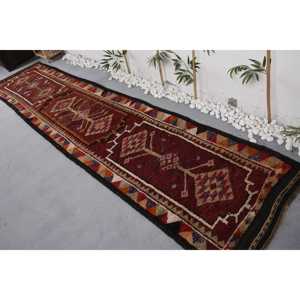 Tapis turc vintage, tapis Herki 2,9x13,3 pieds, tapis en laine persan rouge - Product Image 4