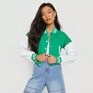 Haute qualité femmes XL Crop Varsity veste personnalisée polaire Letterman Chenille broderie respirant poche teint tricoté traité - Product Image 1