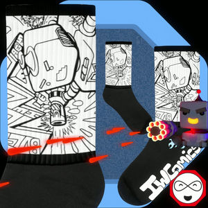 IW Comics # Chaussettes de dessin animé 36 Space Hover Robot respirantes pour usage quotidien avec impression de gribouillis dessinés à la main - Product Image 1