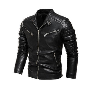 Hot Selling Elegant Men's Autumn Leather Jacket Solid Color with Two Side Pockets Made From Durable jacket for men - Product Image 3