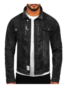 Veste en jean élégante pour homme de haute qualité, toile noire, col montant, vêtements décontractés, vente en gros, disponibilité OEM - Product Image 1