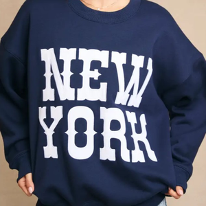 Vente en gros de lettres new-yorkaises personnalisées, pull à manches longues et col rond surdimensionné, fabricant de sweatshirts pour femmes - Product Image 5
