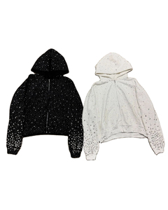 Sweat à capuche zippé streetwear en gros, 100% coton, French Terry, délavé à l'acide, personnalisation sur toute la surface avec strass, sweats à capuche zippés - Product Image 2