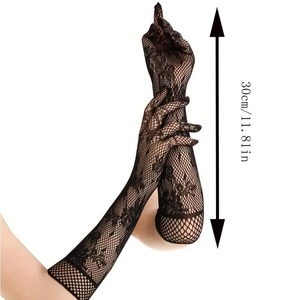 Gants en dentelle noire pour femmes-Jacquard floral fait à la main en nylon à séchage rapide poignets élastiques Style mature manches d'été fête décontracté - Product Image 4