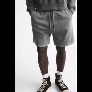 Short de sport de jogging en molleton de coton éponge français uni vintage personnalisé pour hommes, lavage à l'acide, bords bruts, Style baggy uni français - Product Image 1