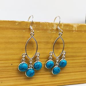 Boucles d'oreilles en pierre précieuse turquoise naturelle Top Rare Stone Long Statement Party Jewelry Boucles d'oreilles en argent sterling 925 fabriquées à la main - Product Image 2