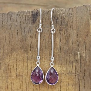 Pendientes colgantes con forma de pera de amatista natural, joyería hecha a mano de Plata de Ley 925, piedra natal de febrero para mujer - Product Image 1