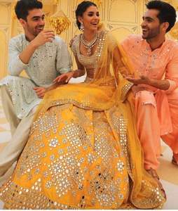 Embrayage Cancan de mode d'été pour femmes élégantes en satin de soie dentelle lourde vrai miroir broderie travail Lehenga Cancan toile Patta - Product Image 4