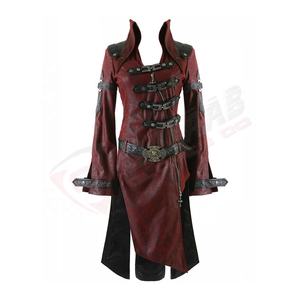 Punk-Rave rojo y negro manga larga cuero gótico transpirable Gabardina-corsé Patchwork Stand-collar mujeres chaquetas - Product Image 1