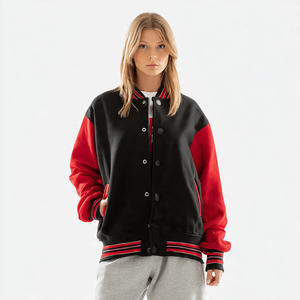 Chaqueta Universitaria Extra Grande de Invierno para Mujer, Chaqueta Universitaria Holgada con Bordado de Lana, Chaqueta Universitaria con Mangas de Cuero para Mujer - Product Image 6