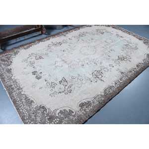 6.3x9.9 ft Large Turkish Vintage Rug, <b>Brown</b> Plants & trees <b>Wool</b> Rug - Product Image 2