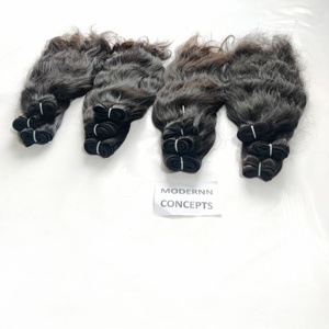 Vente en gros de paquets ondulés noirs naturels non transformés vierges indiennes extensions de cheveux humains de temple bon marché et élégant - Product Image 5