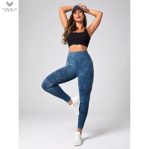 Collants de Sport élastiques taille haute pour femmes pantalons de Yoga de Fitness sans couture Scrunch bout à bout Spandex/Leggings en Nylon pour vêtements de sport teints - Product Image 2