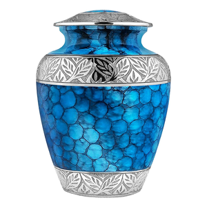 Urna Azul Serenity con Banda Plateada, Urnas Funerarias y Conmemorativas para Cenizas Humanas con Bolsa de Terciopelo y Espacio para Fotos - Product Image 3