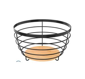 Rustic Metal Wire Fruit <b>Basket</b> <b>Wooden</b> Base Decorative Twisted Rim <b>Storage</b> Bowl for Kitchen Countertop Dining Table for Food Use - Product Image 4